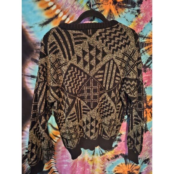 Vintage MATT MORGAN 90s Black Gray Acrylic Wild Geometric Sweater Mens XL - Picture 6 of 7